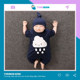Body Cộc Tay Kèm Mũ Cho Bé Trai, Bé Gái, Trẻ Sơ Sinh Mây đen [BDC3-ĐEN]