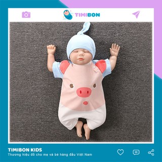 Body cộc tay kèm mũ cho bé heo hồng [BDC3-HỒNG]