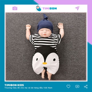 Body Cộc Tay Kèm Mũ Cho Bé Chim Cánh Cụt Kẻ [BDC3-KẺ]