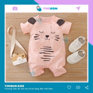 Quần Áo Trẻ Em Sơ Sinh Bộ Đồ Liền Thân Cộc Tay Chất Cotton Bodysuit Hình Thú Mèo Hồng Cho Bé Trai Bé Gái [BDC17]