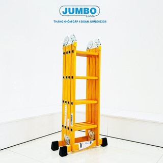 Thang nhôm gấp 4 đoạn JUMBO B304, chữ A - 2.35m, chữ I - 4.7m, 14 tư thế sử dụng, tải trọng 300kg