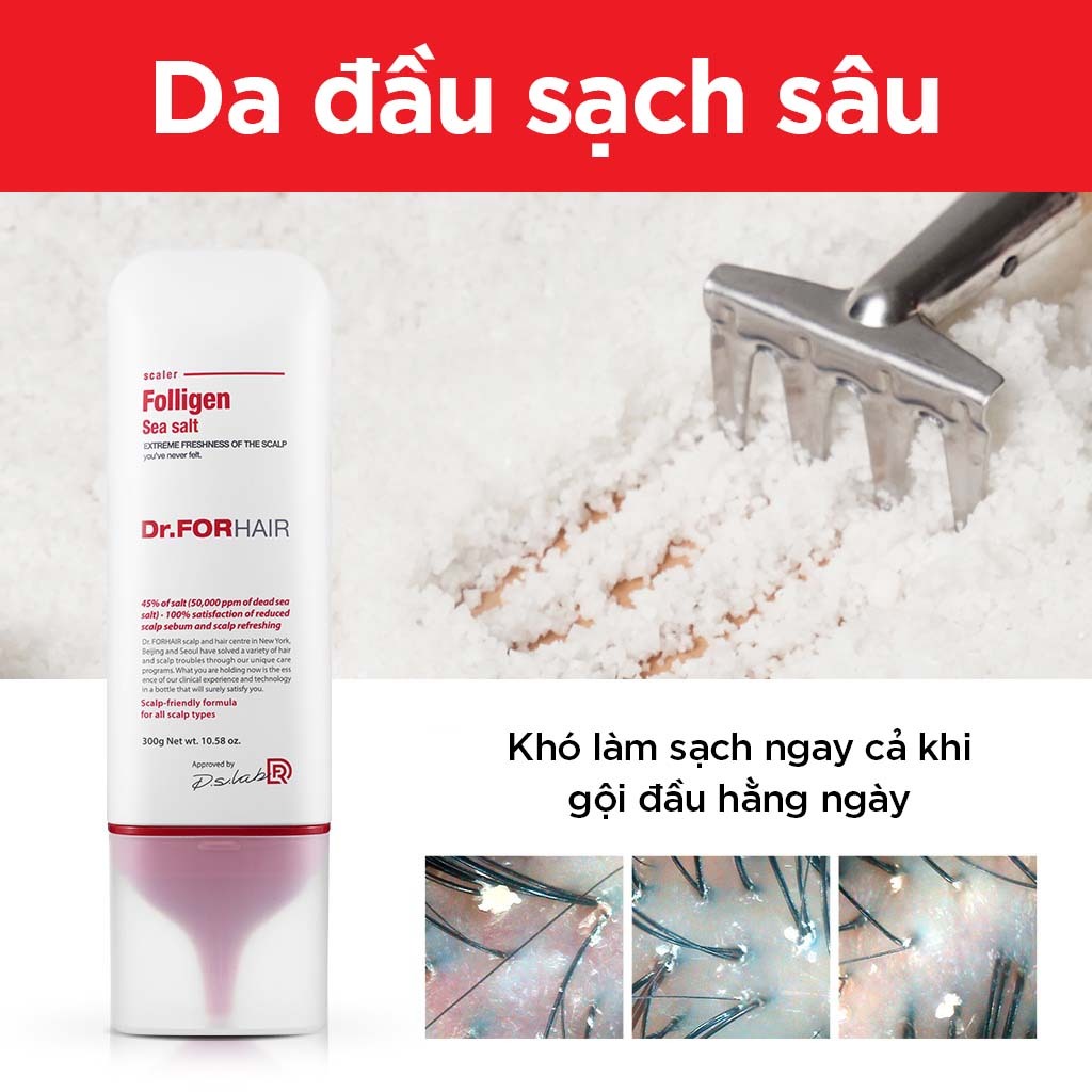 Tẩy tế bào chết da đầu, làm sạch dầu nhờn, bụi bẩn giữ độ ẩm tóc Dr.FORHAIR Sea Salt Scaler 300g