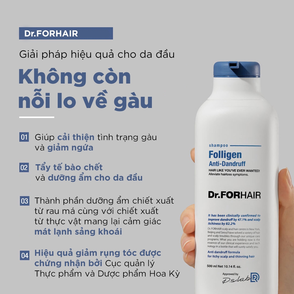 Bộ gội xả dưỡng tóc giảm gàu ngứa và hỗ trợ mọc tóc Dr.FORHAIR Folligen Anti-Dandruff Shampoo x Scalp Pack