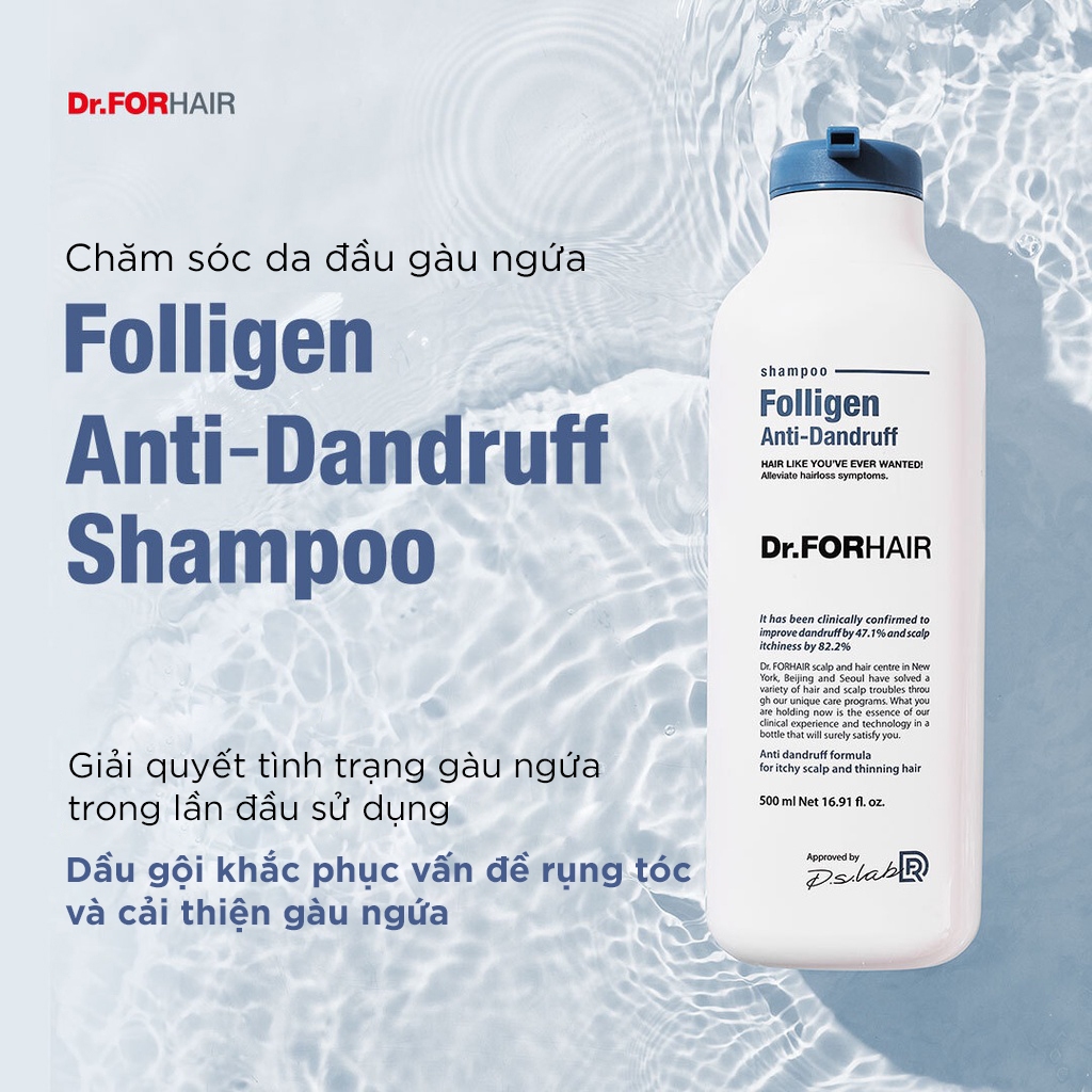 Bộ gội xả dưỡng tóc giảm gàu ngứa và hỗ trợ mọc tóc Dr.FORHAIR Folligen Anti-Dandruff Shampoo x Scalp Pack