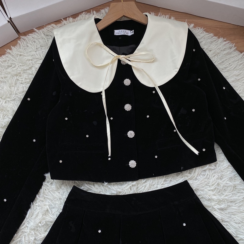 Set nhung đính đá chân váy xoè 353