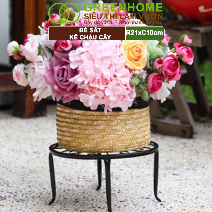 Đế Kê Chậu Cây Greenhome, R21xc10cm, Bằng Sắt Sơn Tĩnh Điện, Màu Đen, Uốn Mỹ Nghệ, Bền, Đẹp, Nhiều Hình Dạng Lựa Chọn