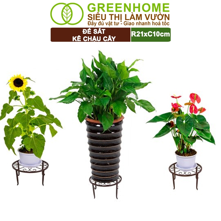 Đế Kê Chậu Cây Greenhome, R21xc10cm, Bằng Sắt Sơn Tĩnh Điện, Màu Đen, Uốn Mỹ Nghệ, Bền, Đẹp, Nhiều Hình Dạng Lựa Chọn