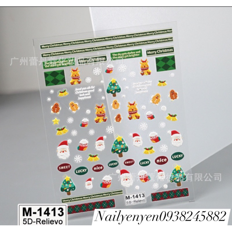 Sticker 5D nổi dán móng mùa giáng sinh