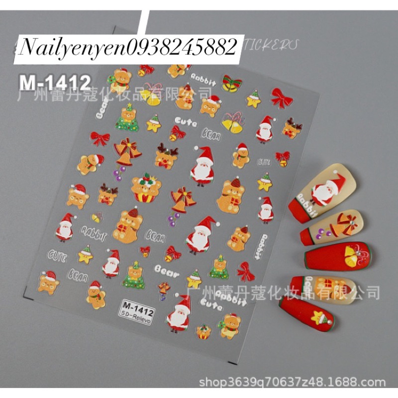 Sticker 5D nổi dán móng mùa giáng sinh