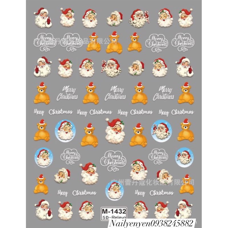 Sticker 5D nổi dán móng mùa giáng sinh