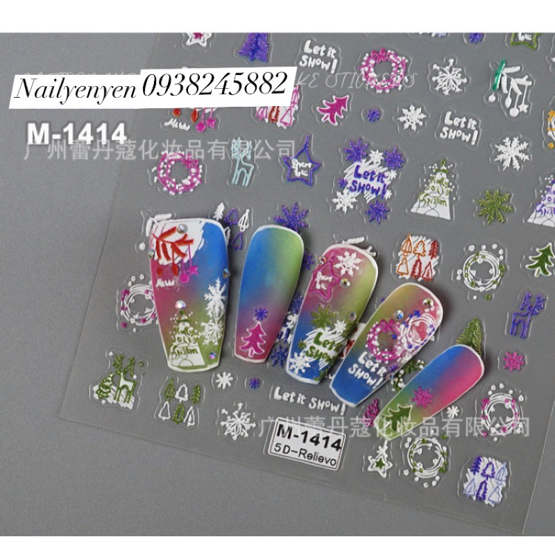 Sticker 5D nổi dán móng mùa giáng sinh