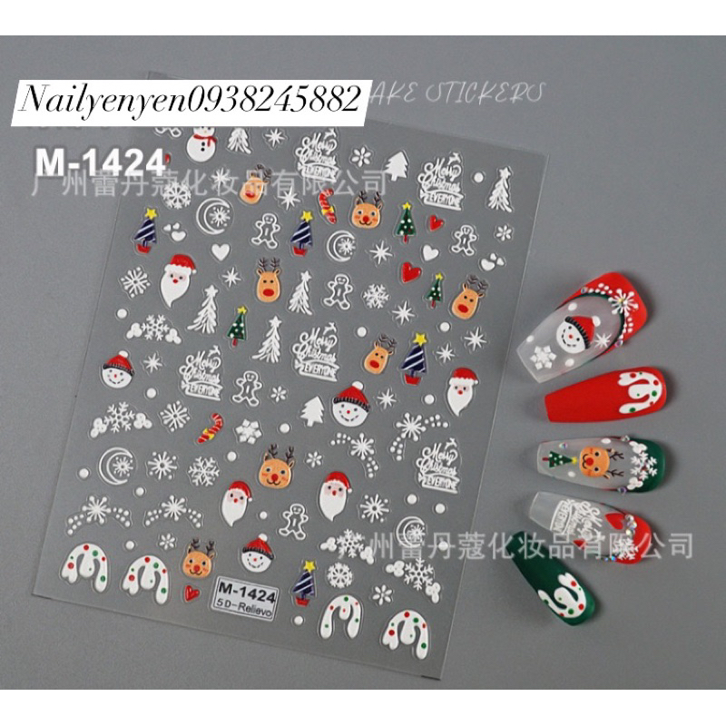 Sticker 5D nổi dán móng mùa giáng sinh