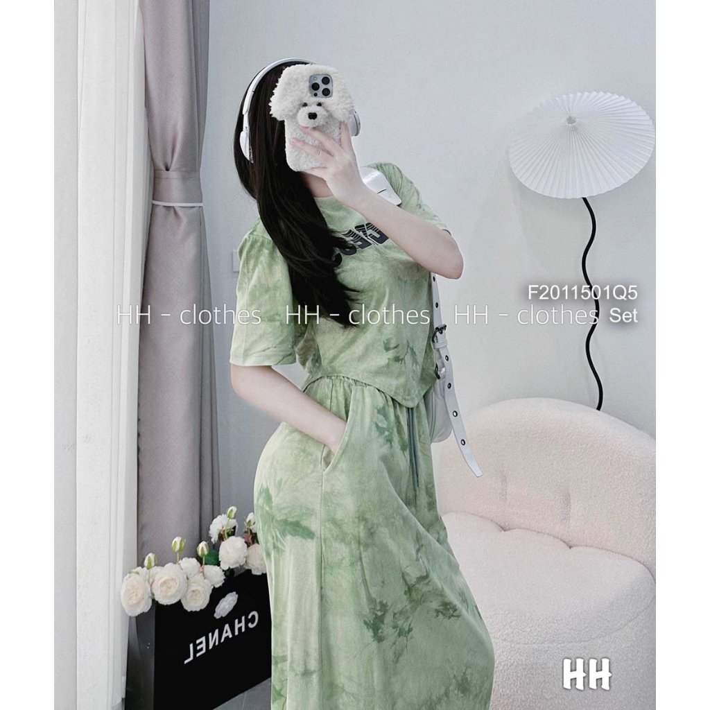 Set bộ thun loang màu áo dáng ngắn phối in chữ tay con kèm chân váy dáng dài!