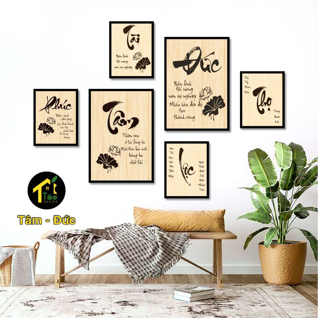 Bộ 6 tranh formex dán tường, tranh phong thủy thư pháp, tranh decor có sẵn keo hai mặt, Táo Decor