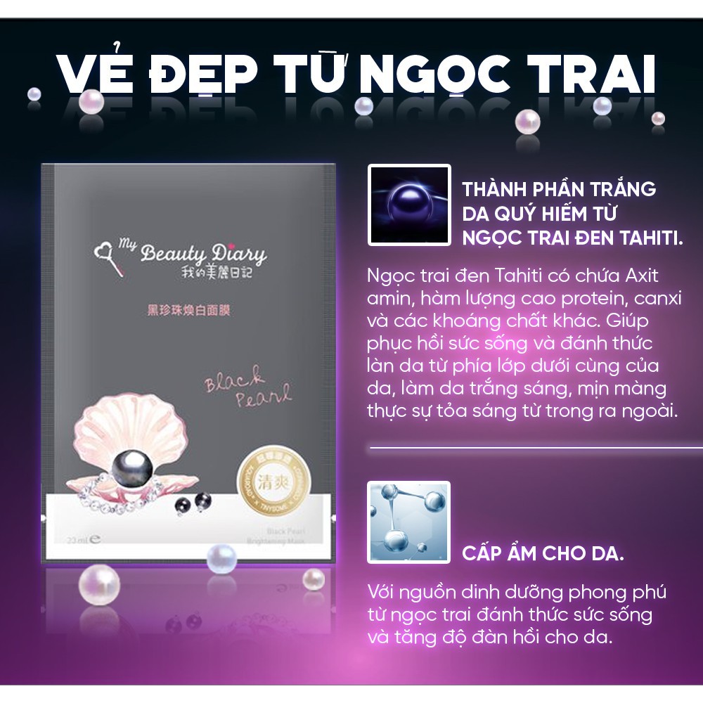 Combo 10 miếng mặt nạ trắng da và cấp nước My Beauty Diary Taiwan Black Pearl Mask Ngọc Trai Đen 23ml/Miếng