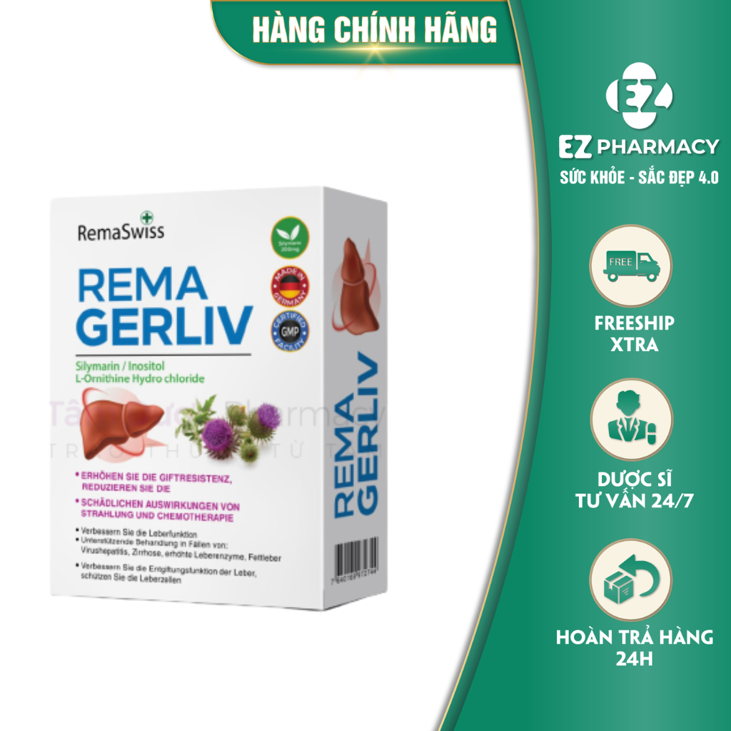 Bổ Gan Rema Gerliv-Tăng cường chức năng gan-Hỗ trợ giải độc gan-Hộp 60v-Ezpharmacy