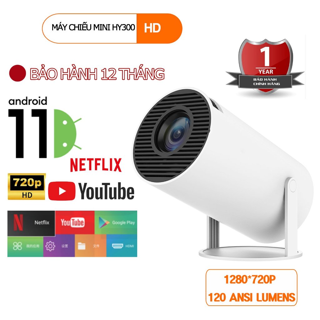 Máy chiếu mini HY300 Full HD android 11.0 độ sáng 8000 lumens Bluetooth 5.0
