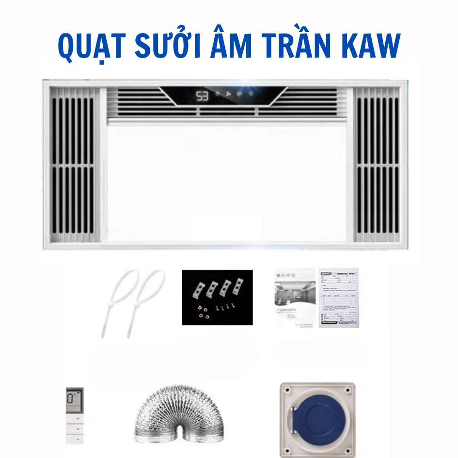 Quạt sưởi âm trần nhà tắm KAW - 4IN1dèn sáng, sưởi ấm, hút ẩm, quạt mát - Bảo hành chính hãng