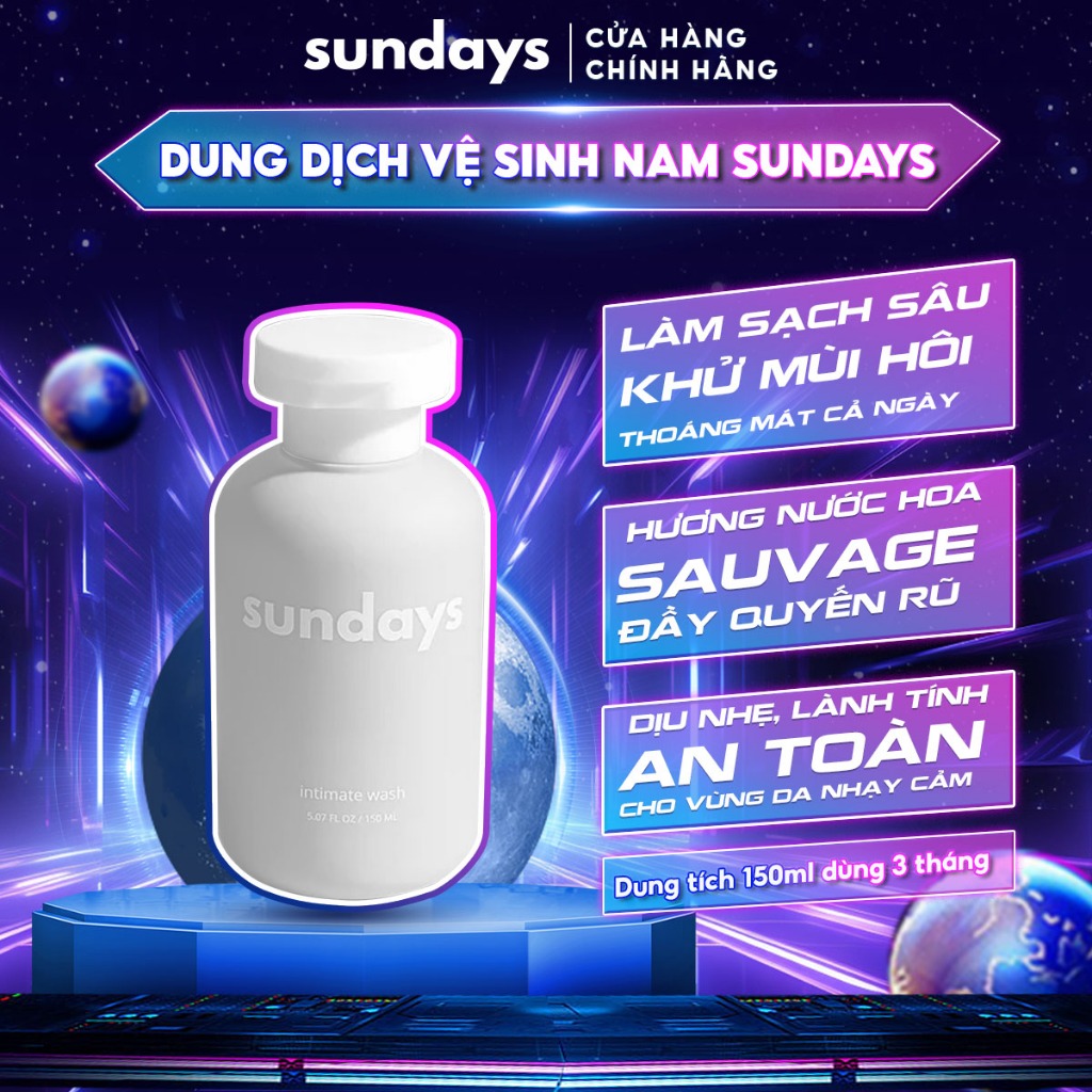Dung Dịch Vệ Sinh Nam Giới Sundays làm sạch, khử mùi, hương nước hoa lôi cuốn 150ml