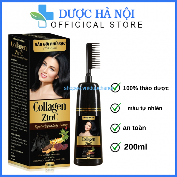 DẦU GỘI PHỦ BẠC Collagen Zinc giúp làm sạch tóc và da đầu, làm đen tóc, cho mái tóc trông bóng mượt hộp 200 ml