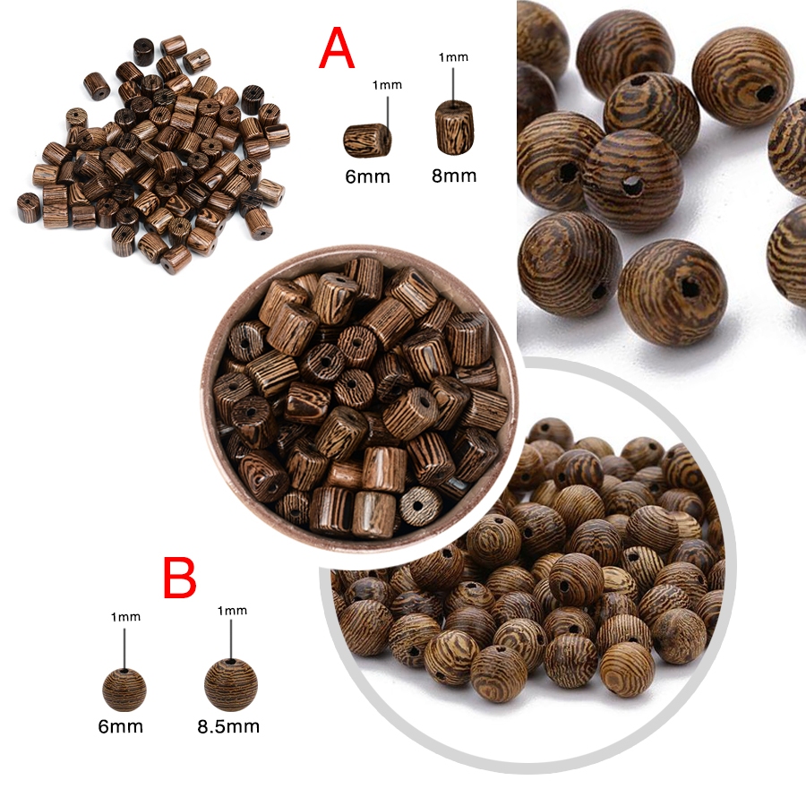 Chuỗi Hạt Gỗ Cổ Điển ~6-8.5mm, Mix Làm Vòng Tay Dây Đeo Móc Khóa Trang Sức, Thời Trang Nam Nữ