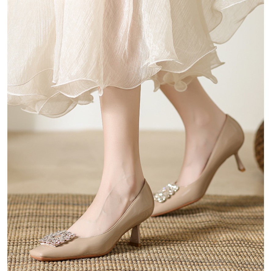 Giày Cao Gót Nữ Mũi Vuông , Giày Cao Gót Nhọn Cao 6P, Da Thật Mềm, Kiểu Dáng Trẻ Trung, Thoải Mái - DA880