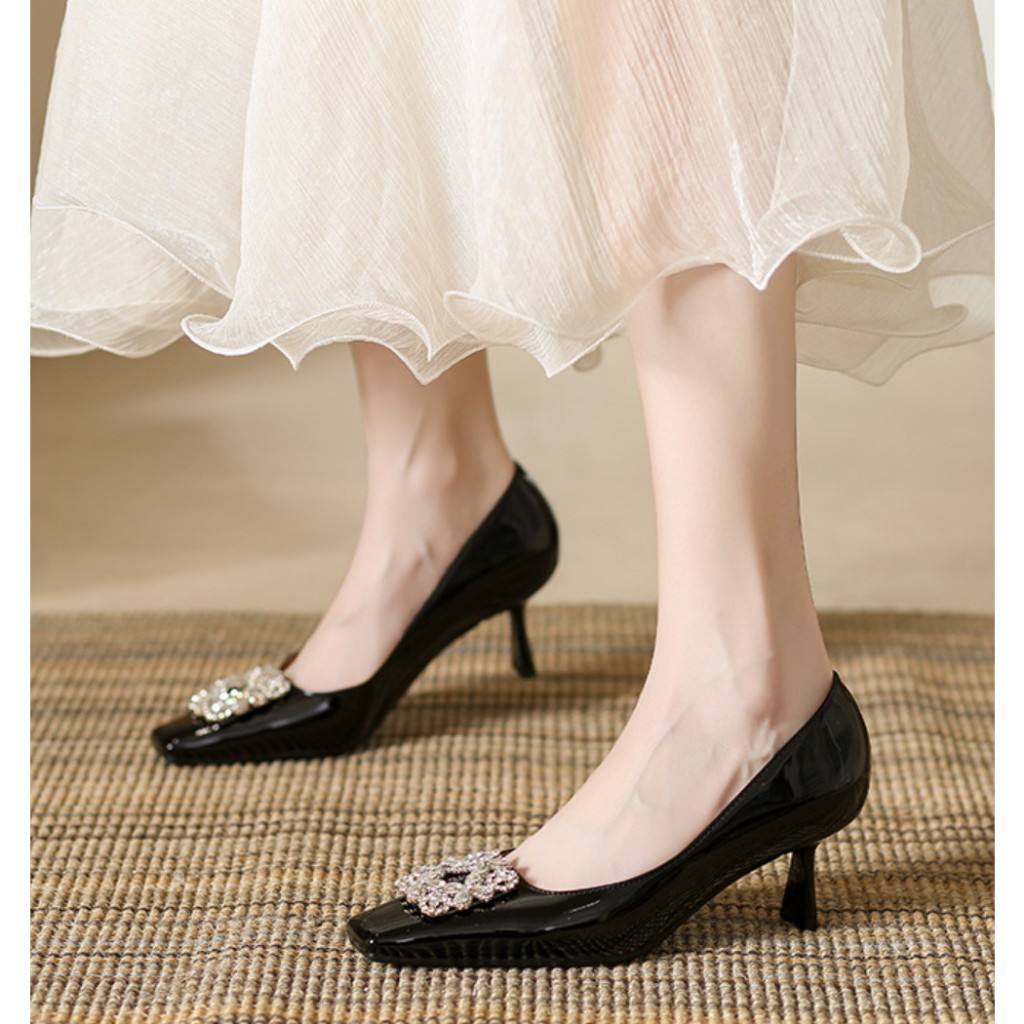 Giày Cao Gót Nữ Mũi Vuông , Giày Cao Gót Nhọn Cao 6P, Da Thật Mềm, Kiểu Dáng Trẻ Trung, Thoải Mái - DA880