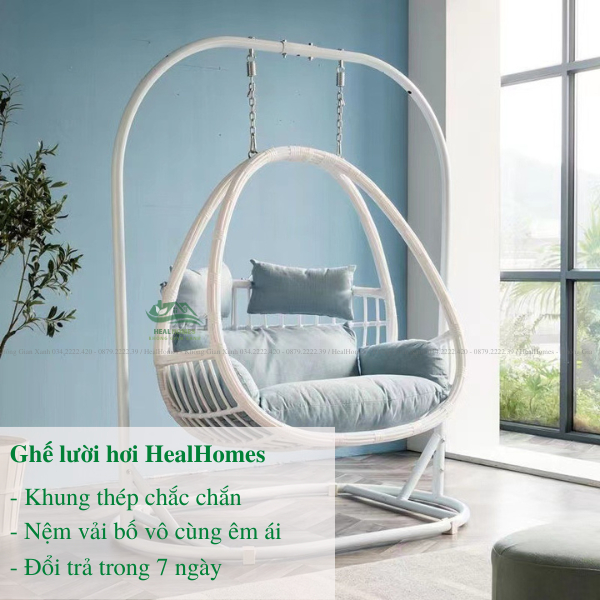 Xích Đu Phượng Hoàng Healhomes Bo Cạp Đôi Đen Khung Sắt Sơn Tĩnh Điện Cuốn Mây Nhựa Cao Cấp BẢO HÀNH 24 THÁNG
