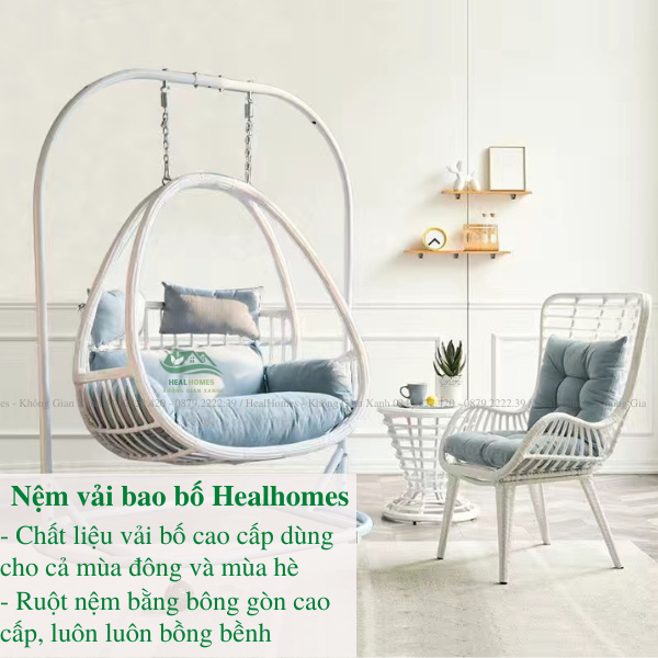 Xích Đu Phượng Hoàng Healhomes Bo Cạp Đôi Đen Khung Sắt Sơn Tĩnh Điện Cuốn Mây Nhựa Cao Cấp BẢO HÀNH 24 THÁNG
