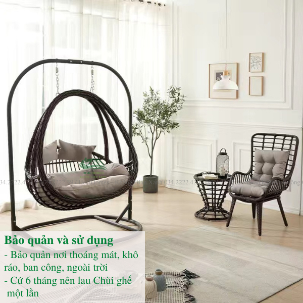 Xích Đu Phượng Hoàng Healhomes Bo Cạp Đôi Đen Khung Sắt Sơn Tĩnh Điện Cuốn Mây Nhựa Cao Cấp BẢO HÀNH 24 THÁNG