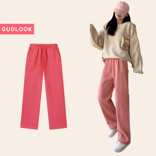 Quần Nỉ Nhung Tăm Nữ Ống Rộng GUDLOOK Cạp Chun Cao Ống Suông