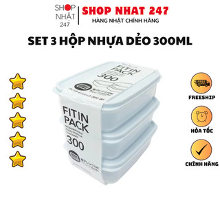 Set 3 Hộp đựng cơm văn phòng, hộp nhựa đựng thực phẩm thức ăn tủ lạnh, dùng lò vi sóng Fitin Pack 300ml nắp dẻo Nhật Bản