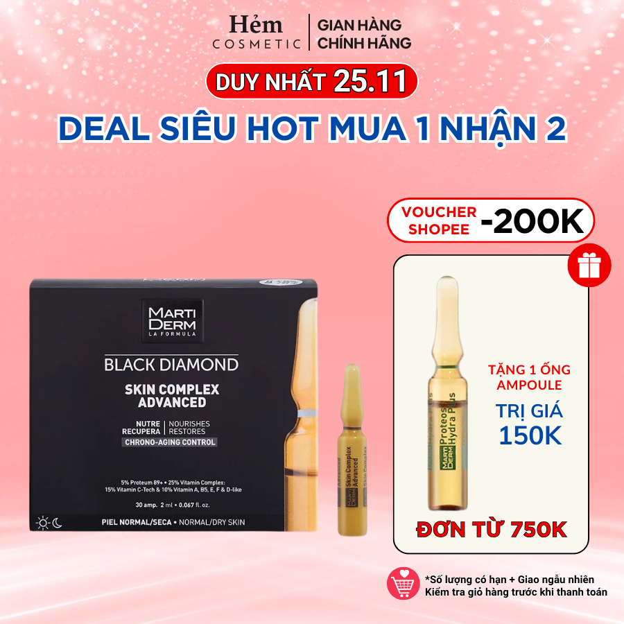 Ampoule chống oxy hóa, sáng da MartiDerm Black Diamond Skin Complex Advanced 10 ống x 2ml - Hẻm Cosmetic