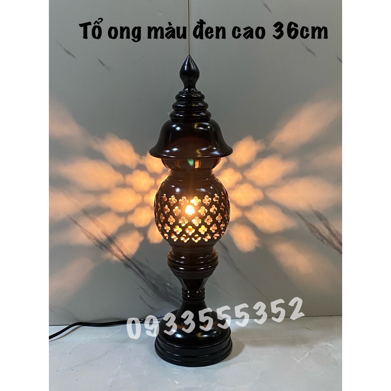 Đèn thờ gỗ tổ ong cao 36cm - đèn bàn thờ gỗ