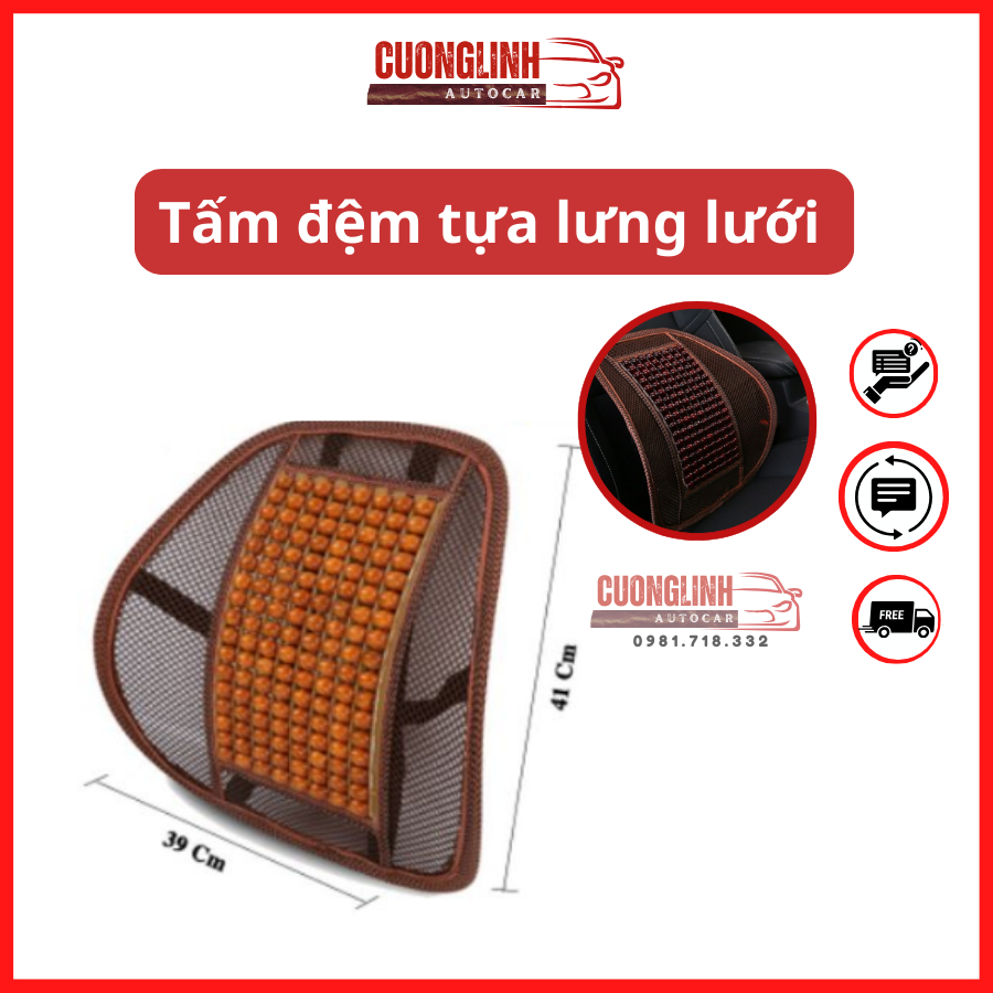 Tấm đệm tựa lưng lưới hạt gỗ massage, thoáng khí, chống nóng cho ô tô và văn phòng