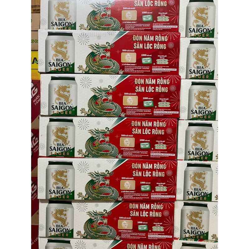 Thùng bia Sài Gòn xanh Lager 330ml mẫu Xuân trung thưởng