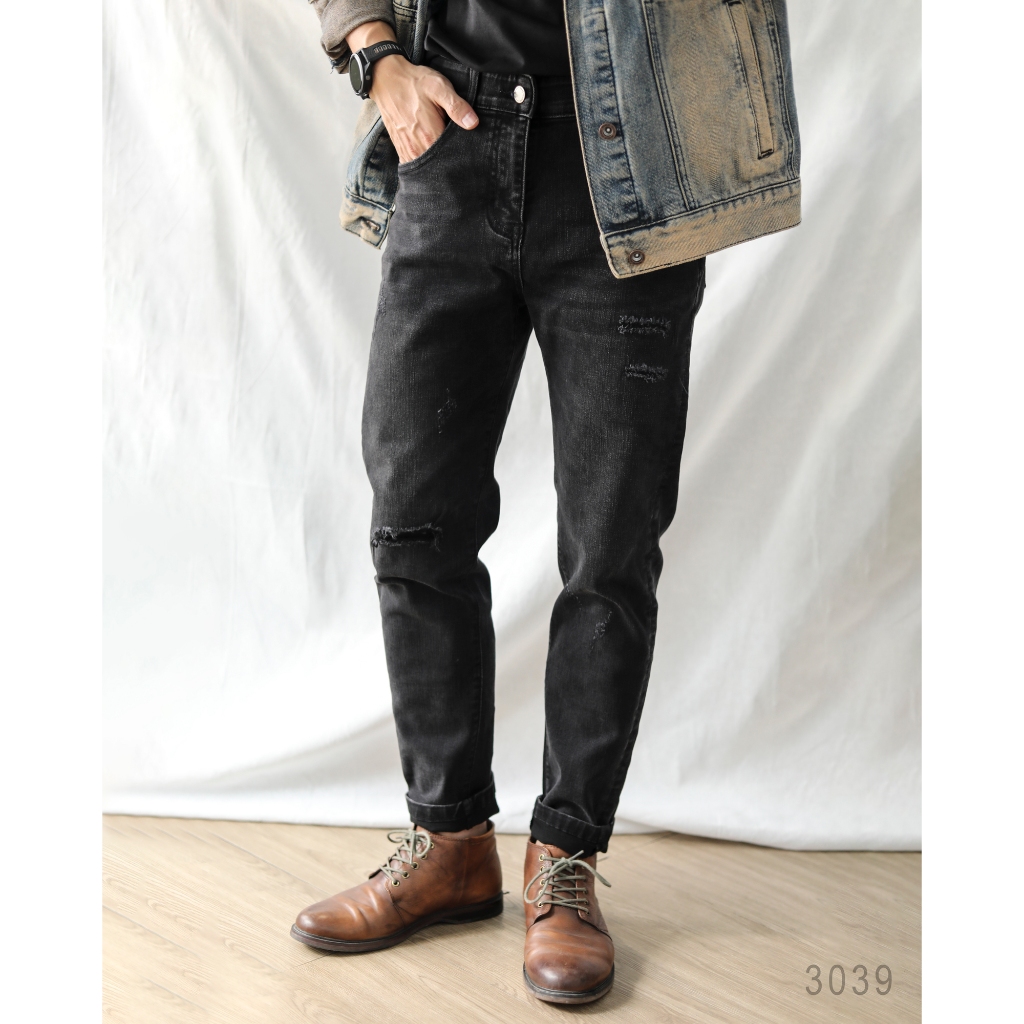 Quần Jean Nam Rách Gối Cao Cấp DNST 3039 Dáng Slim Fit, Phong Cách Cá Tính, Trẻ Trung