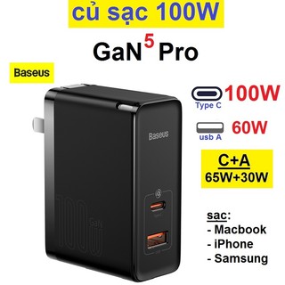 Sạc baseus 100w gan 5 pro fast charger dùng cho smartphone/ tablet/laptop kèm cáp c to c 100w