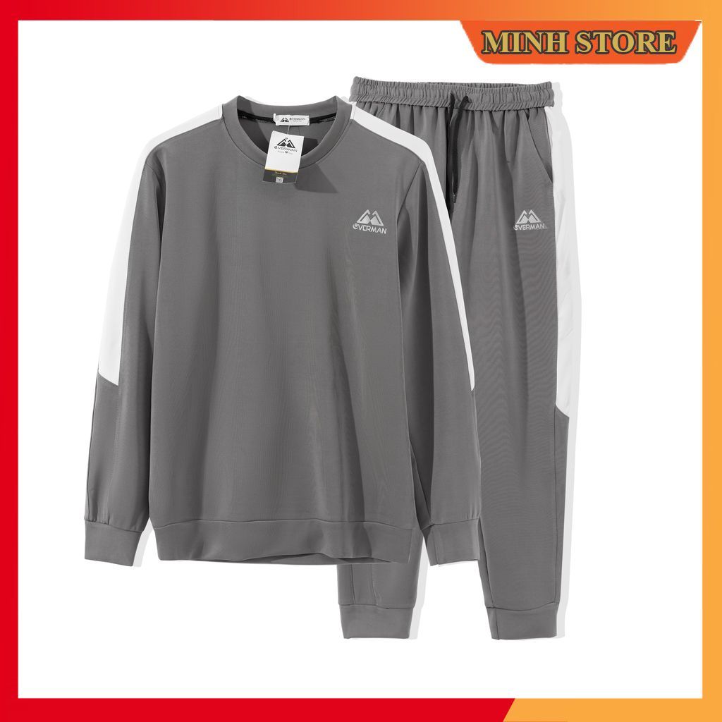 Bộ thể thao nam cổ tròn phối sọc cotton phong cách trẻ trung, Bộ dài tay thu đông chuẩn form cao cấp BN06 - MS66