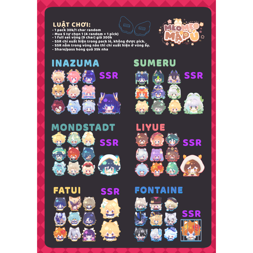 Standee 3cm game Genshin Impact đế cánh thiên thần
