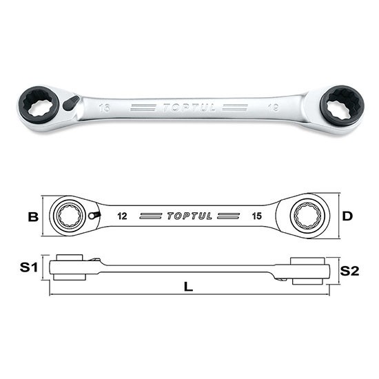 CỜ lê 2 đầu vòng tự động, điều chỉnh 2 chiều TOPTUL 8x11-10x9mm L=150mm