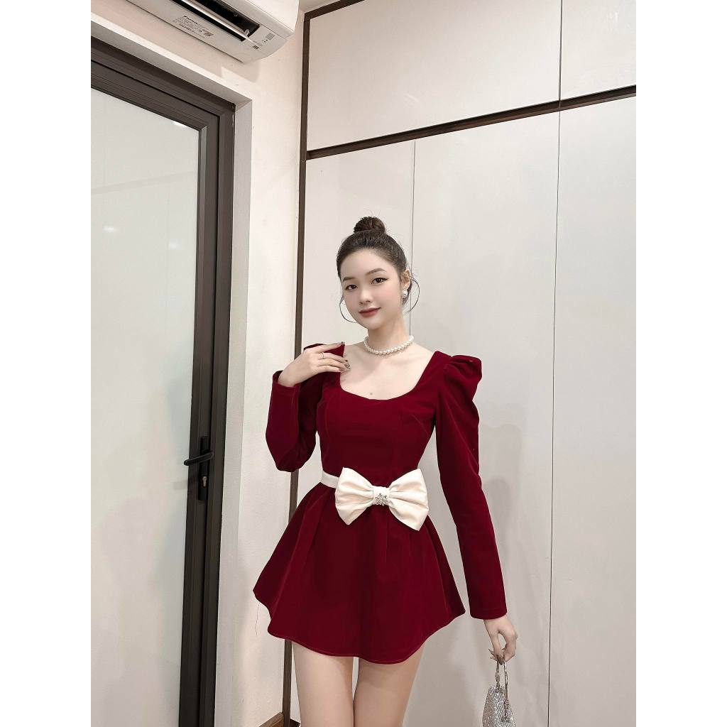 Váy Nhung xòe ngắn kèm nơ Z10