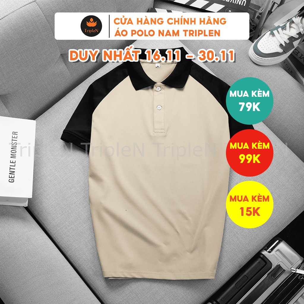 Áo polo nam cổ bẻ TripleN tay ngắn chất liệu vải cá sấu co giãn 4 chiều cao cấp, màu sắc trẻ trung, thời trang