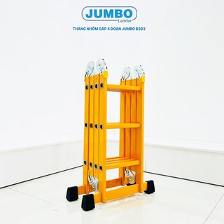 Thang nhôm gấp 4 đoạn jumbo b303, chữ a cao 1.7m, chữ i cao 3.5m, 14 tư thế sử dụng, sơn tĩnh điện