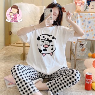 Bộ bầu và sau sinh cho con bú, chất cotton mềm mịn, thoáng mát, bộ bầu quần dài áo cộc Bò Sữa