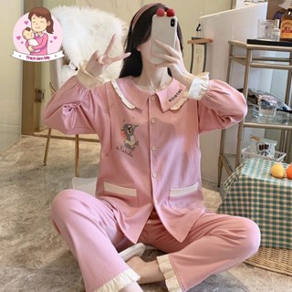 Bộ bầu sau sinh cho con bú, chất vải cottom mềm mịn, quần cúc chỉnh chun, thời trang, năng động (Bộ mèo Tôm)