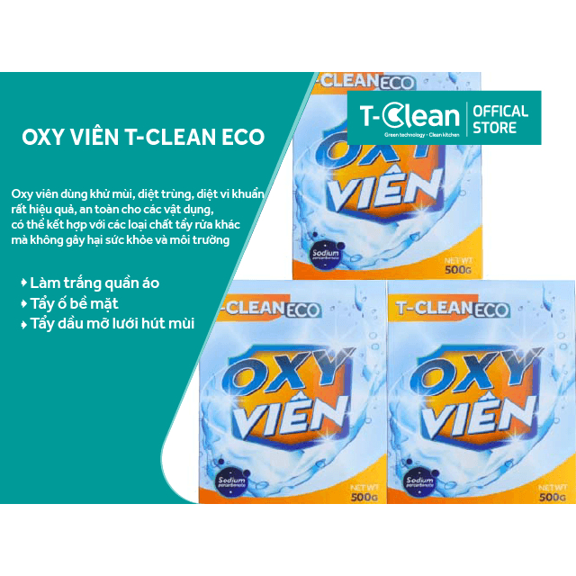Hộp Oxy T-Clean (Oxy Tclean) 500g Bột tẩy làm sạch vết ố bề mặt vải, kim loại,nhựa, chiết xuất thiên nhiên