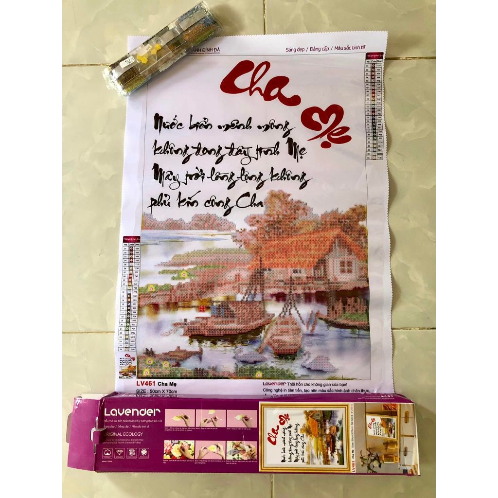 Tranh đính đá Cha Mẹ LV461  - tranh chưa đính đá