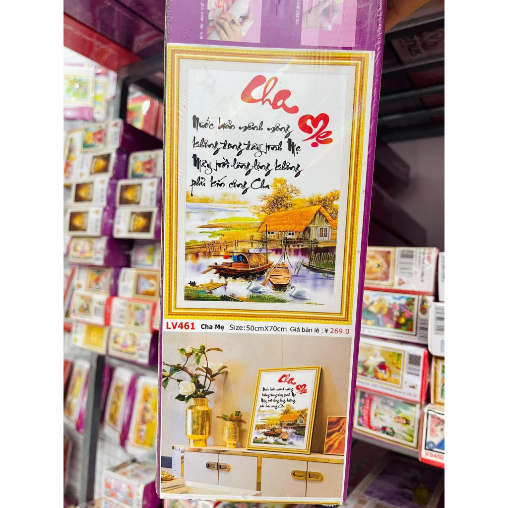 Tranh đính đá Cha Mẹ LV461  - tranh chưa đính đá