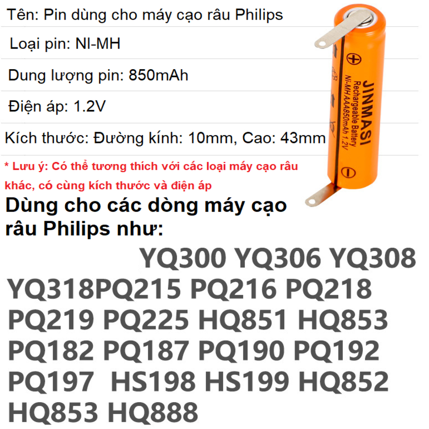 Pin Jinmasi JM850 dùng cho máy cạo râu Philips Ni-MH 1.2V, 850mAh